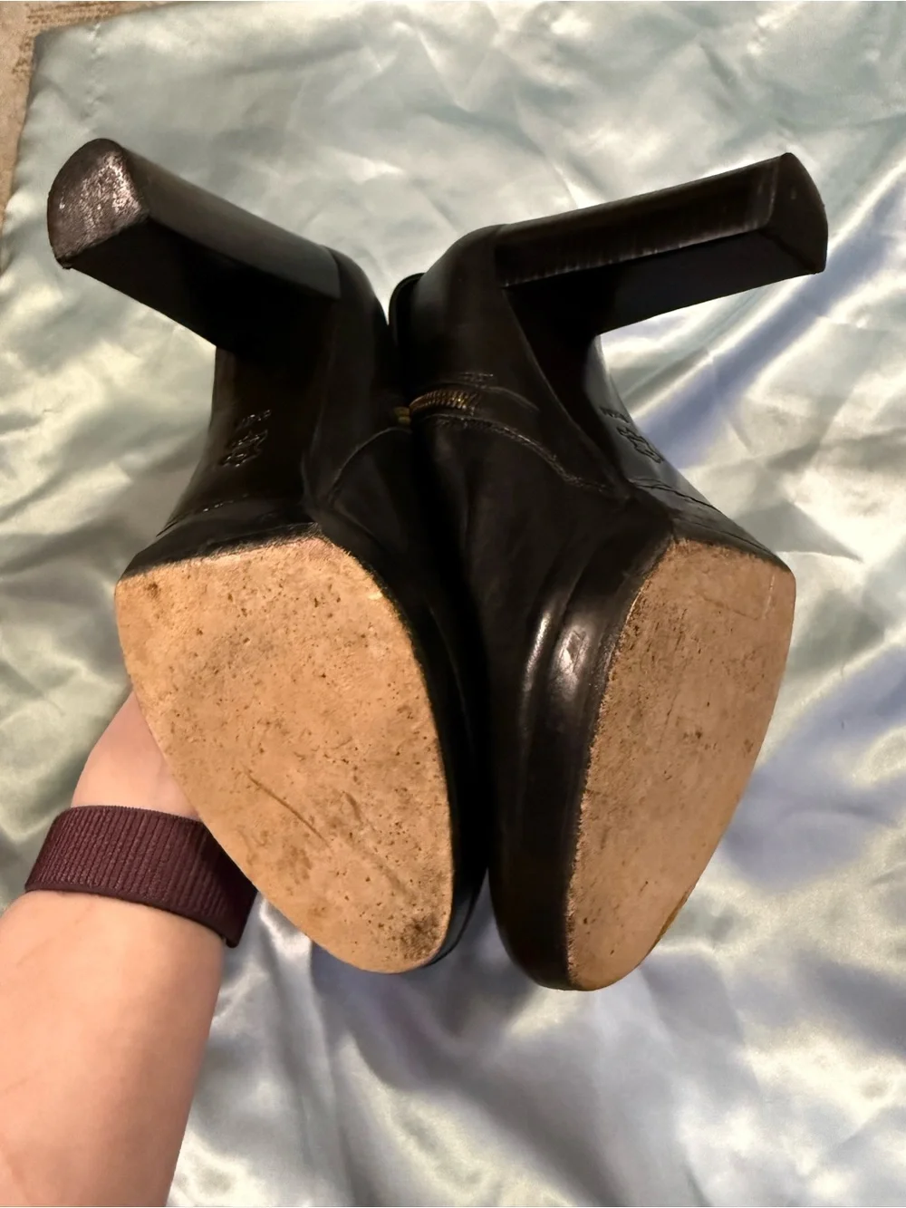 Tory Burch Barrick Black Leather Booties Logo Buckle Zipper Size 8.5